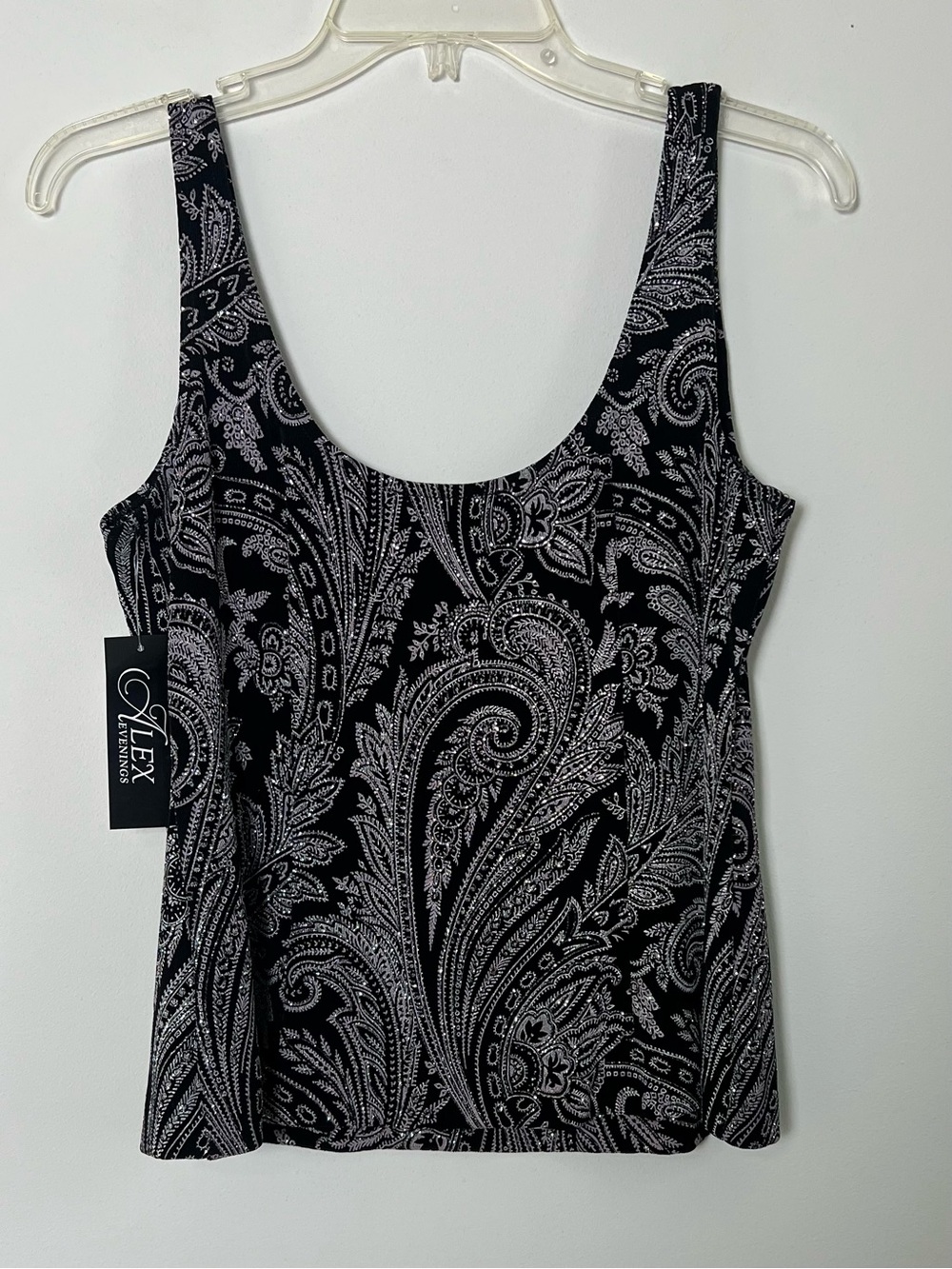Alex Evenings Glitter Paisley Print Twinset Jacket Tank Top Set Black Stone M - Picture 7 of 16